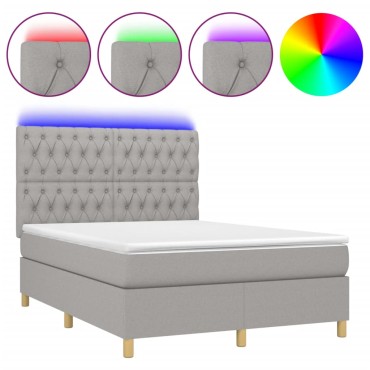 vidaXL Κρεβάτι Boxspring με Στρώμα & LED Αν.Γκρι 140x190εκ. Υφασμάτινο