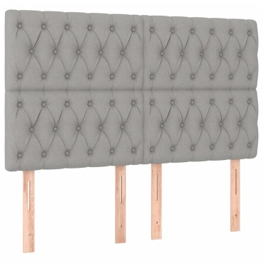 vidaXL Κρεβάτι Boxspring με Στρώμα & LED Αν.Γκρι 140x190εκ. Υφασμάτινο