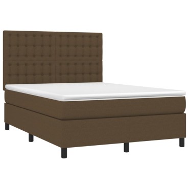 vidaXL Κρεβάτι Boxspring με Στρώμα Σκούρο Καφέ 140x190 εκ. Υφασμάτινο