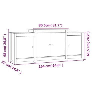 vidaXL Μπουφές Λευκός 164x37x68cm από Μασίφ Ξύλο Πεύκου 1 τεμ.