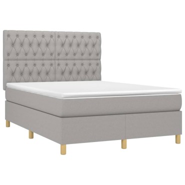 vidaXL Κρεβάτι Boxspring με Στρώμα & LED Αν.Γκρι 140x200εκ. Υφασμάτινο