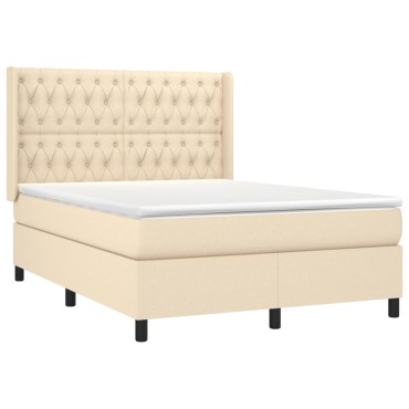 vidaXL Κρεβάτι Boxspring με Στρώμα & LED Κρεμ 140x190cm Υφασμάτινο 1 τεμ. - Μονό