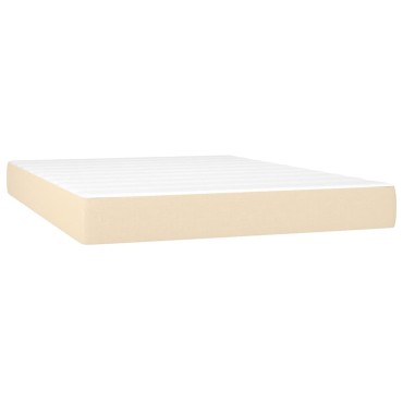 vidaXL Κρεβάτι Boxspring με Στρώμα & LED Κρεμ 140x190cm Υφασμάτινο 1 τεμ. - Μονό