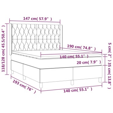 vidaXL Κρεβάτι Boxspring με Στρώμα & LED Κρεμ 140x190cm Υφασμάτινο 1 τεμ. - Μονό