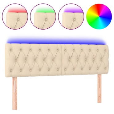vidaXL Κεφαλάρι Κρεβατιού LED Κρεμ 144x7x78/88cm Υφασμάτινο 1 τεμ.