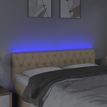 vidaXL Κεφαλάρι Κρεβατιού LED Κρεμ 144x7x78/88cm Υφασμάτινο 1 τεμ.