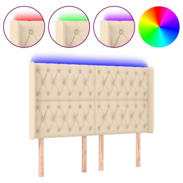 vidaXL Κεφαλάρι Κρεβατιού LED Κρεμ 147x16x118/128cm Υφασμάτινο 1 τεμ.