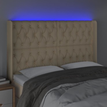 vidaXL Κεφαλάρι Κρεβατιού LED Κρεμ 147x16x118/128cm Υφασμάτινο 1 τεμ.