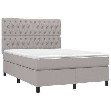 vidaXL Κρεβάτι Boxspring με Στρώμα & LED Αν.Γκρι 140x190εκ. Υφασμάτινο