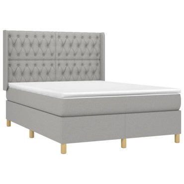 vidaXL Κρεβάτι Boxspring με Στρώμα & LED Αν.Γκρι 140x190εκ. Υφασμάτινο