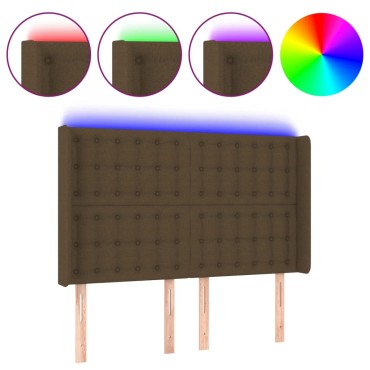 vidaXL Κεφαλάρι Κρεβατιού LED Σκούρο Καφέ 147x16x118/128cm Υφασμάτινο 1 τεμ.