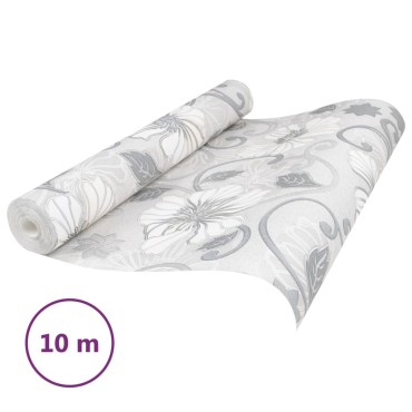 vidaXL Ταπετσαρία 3D Φλοράλ Γκρι 10x0,53μ Non-woven