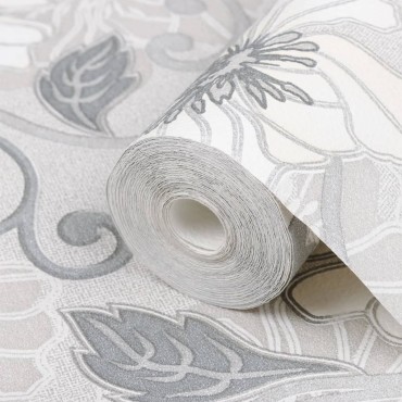 vidaXL Ταπετσαρία 3D Φλοράλ Γκρι 10x0,53μ Non-woven