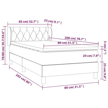 vidaXL Κρεβάτι Boxspring με Στρώμα Σκούρο Γκρι 80x200 εκ. Υφασμάτινο