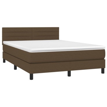 vidaXL Κρεβάτι Boxspring με Στρώμα Σκούρο Καφέ 140x200 εκ Υφασμάτινο