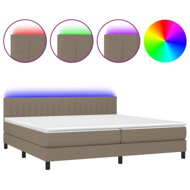 vidaXL Κρεβάτι Boxspring με Στρώμα & LED Taupe 200x200 εκ. Υφασμάτινο