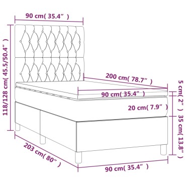 vidaXL Κρεβάτι Boxspring με Στρώμα & LED Σκ.Καφέ 90x200cm Υφασμάτινο 1 τεμ. - Μονό