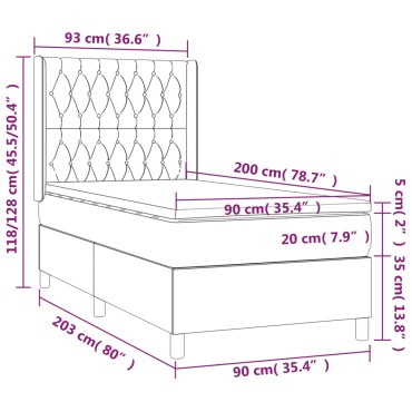 vidaXL Κρεβάτι Boxspring με Στρώμα & LED Σκ.Καφέ 90x200cm Υφασμάτινο 1 τεμ. - Μονό