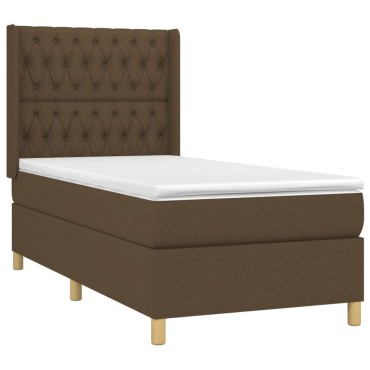 vidaXL Κρεβάτι Boxspring με Στρώμα & LED Σκ.Καφέ 90x200cm Υφασμάτινο 1 τεμ. - Μονό