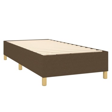 vidaXL Κρεβάτι Boxspring με Στρώμα & LED Σκ.Καφέ 90x200cm Υφασμάτινο 1 τεμ. - Μονό