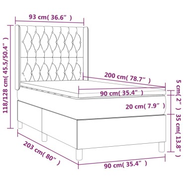 vidaXL Κρεβάτι Boxspring με Στρώμα & LED Σκ.Καφέ 90x200cm Υφασμάτινο 1 τεμ. - Μονό