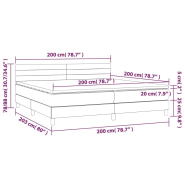 vidaXL Κρεβάτι Boxspring με Στρώμα & LED Taupe 200x200 εκ. Υφασμάτινο