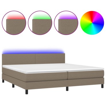 vidaXL Κρεβάτι Boxspring με Στρώμα & LED Taupe 200x200 εκ. Υφασμάτινο