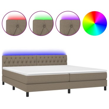vidaXL Κρεβάτι Boxspring με Στρώμα & LED Taupe 200x200 εκ. Υφασμάτινο