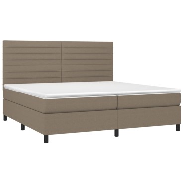 vidaXL Κρεβάτι Boxspring με Στρώμα & LED Taupe 200x200 εκ. Υφασμάτινο