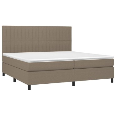 vidaXL Κρεβάτι Boxspring με Στρώμα & LED Taupe 200x200 εκ. Υφασμάτινο