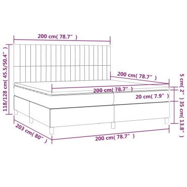 vidaXL Κρεβάτι Boxspring με Στρώμα & LED Taupe 200x200 εκ. Υφασμάτινο