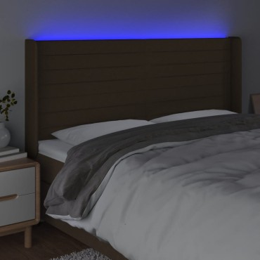 vidaXL Κεφαλάρι Κρεβατιού LED Σκούρο Καφέ 203x16x118/128cm Υφασμάτινο 1 τεμ.