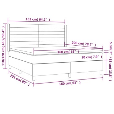vidaXL Κρεβάτι Boxspring με Στρώμα Σκούρο Καφέ 160x200 εκ Υφασμάτινο