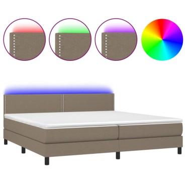 vidaXL Κρεβάτι Boxspring με Στρώμα & LED Taupe 200x200 εκ. Υφασμάτινο