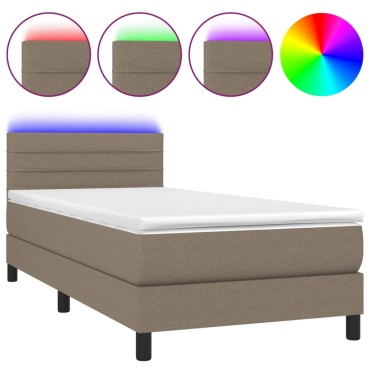 vidaXL Κρεβάτι Boxspring με Στρώμα & LED Taupe 100x200 εκ. Υφασμάτινο