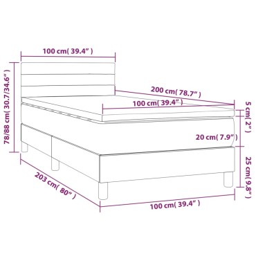 vidaXL Κρεβάτι Boxspring με Στρώμα & LED Taupe 100x200 εκ. Υφασμάτινο