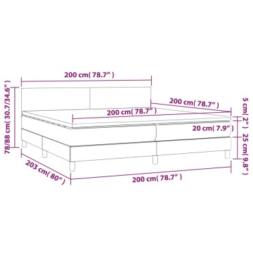 vidaXL Κρεβάτι Boxspring με Στρώμα & LED Taupe 200x200 εκ. Υφασμάτινο