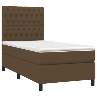 vidaXL Κρεβάτι Boxspring με Στρώμα & LED Σκ.Καφέ 90x190cm Υφασμάτινο 1 τεμ. - Μονό