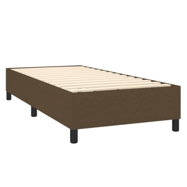 vidaXL Κρεβάτι Boxspring με Στρώμα & LED Σκ.Καφέ 90x190cm Υφασμάτινο 1 τεμ. - Μονό