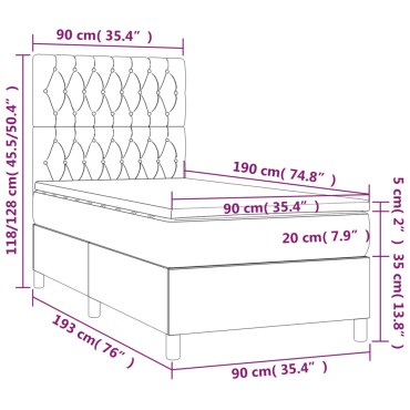 vidaXL Κρεβάτι Boxspring με Στρώμα & LED Σκ.Καφέ 90x190cm Υφασμάτινο 1 τεμ. - Μονό