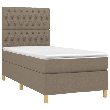 vidaXL Κρεβάτι Boxspring με Στρώμα & LED Taupe 100x200 εκ. Υφασμάτινο
