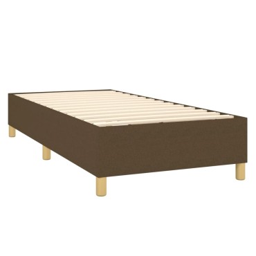 vidaXL Κρεβάτι Boxspring με Στρώμα & LED Σκ.Καφέ 90x200cm Υφασμάτινο 1 τεμ. - Μονό