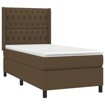 vidaXL Κρεβάτι Boxspring με Στρώμα & LED Σκ.Καφέ 90x190cm Υφασμάτινο 1 τεμ. - Μονό