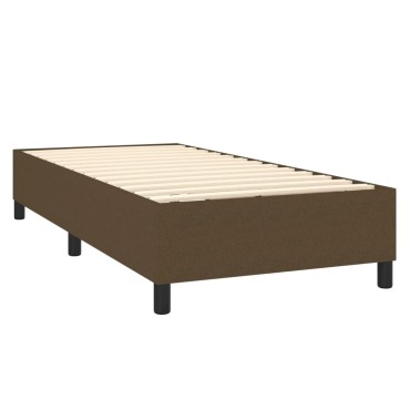 vidaXL Κρεβάτι Boxspring με Στρώμα & LED Σκ.Καφέ 90x190cm Υφασμάτινο 1 τεμ. - Μονό
