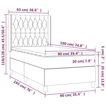 vidaXL Κρεβάτι Boxspring με Στρώμα & LED Σκ.Καφέ 90x190cm Υφασμάτινο 1 τεμ. - Μονό