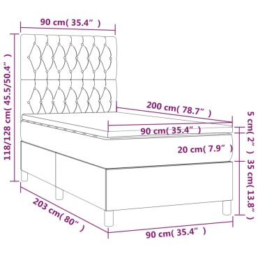 vidaXL Κρεβάτι Boxspring με Στρώμα Σκούρο Καφέ 90x200 εκ. Υφασμάτινο