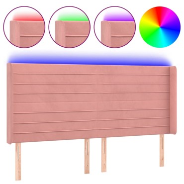 vidaXL Κεφαλάρι Κρεβατιού LED Ροζ 163x16x118/128cm Βελούδινο 1 τεμ.