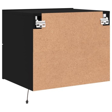 vidaXL Κομοδίνο Επιτοίχιο με Φώτα LED Μαύρο 50x39x41cm 1 τεμ.