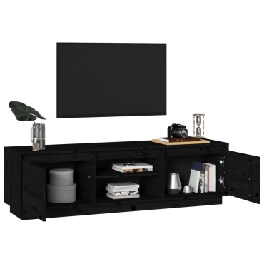 vidaXL Έπιπλο Τηλεόρασης Μαύρο 140x35x40cm από Μασίφ Ξύλο Πεύκου