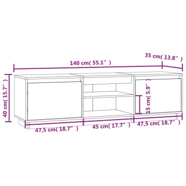vidaXL Έπιπλο Τηλεόρασης Μαύρο 140x35x40cm από Μασίφ Ξύλο Πεύκου